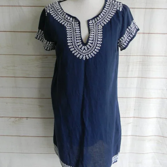 Vineyard Vines | Dresses | Vineyard Vines Navy Bluewhite Linencotton Short  Slv Bead Detail Tshirt Dress | Poshmark